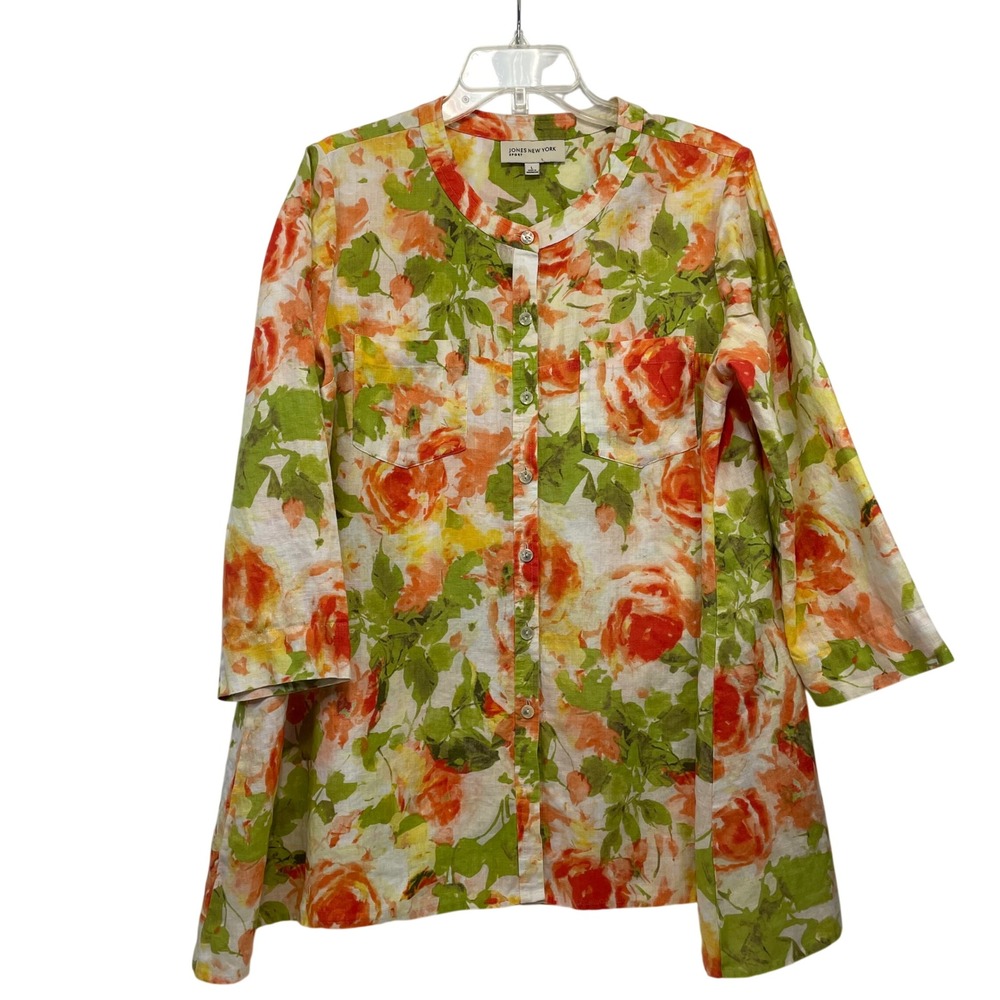 Jones New York Sport Women's Linen Blend Floral Tunic Top Size Large - Picture 1 of 15